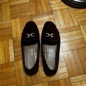 Salvatore Ferragamo Women’s Wine/Burgundy Loafers with Gancini Metal Detail